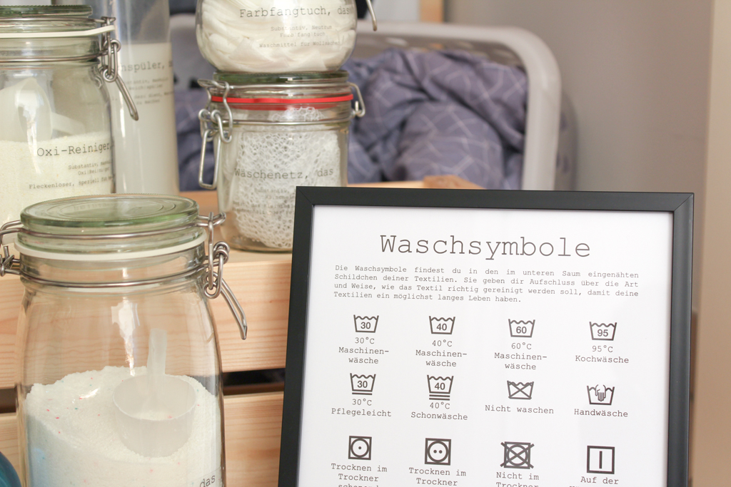Wäsche-DIYs, Waschsymbolübersicht zum Ausdrucken und Anleitung für Waschmitteletiketten von Lady Bella